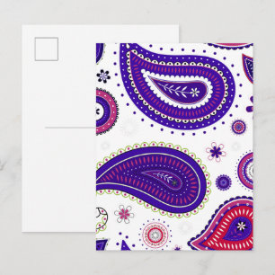 Paarse paisley, kleurrijk bloempatroon briefkaart
