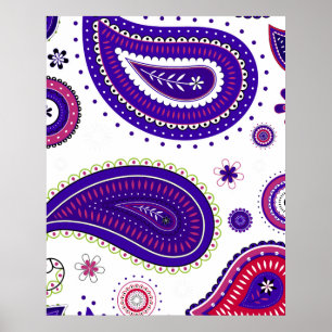 Paarse paisley, kleurrijk bloempatroon poster
