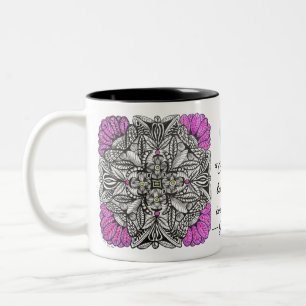 Paarse Palmblad Doodle met Citat over Koffie Tweekleurige Koffiemok