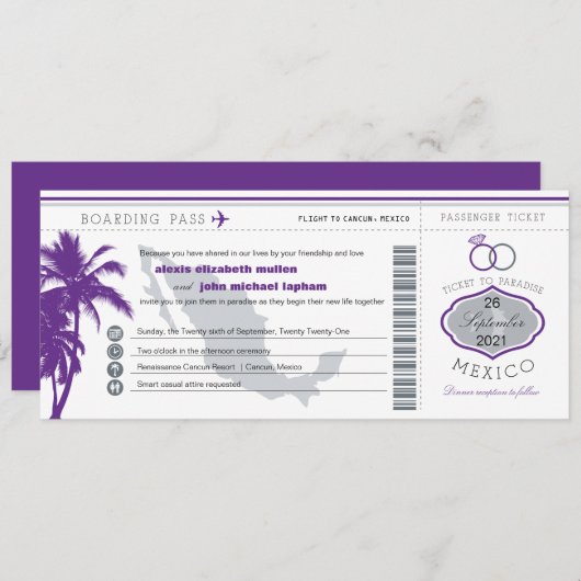 Paarse palmboom Mexicaanse instapkaart bruiloft Kaart (Voorkant / Achterkant)