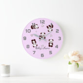 Paarse Panda Heart Nursery Decor Wall klok (Huis)