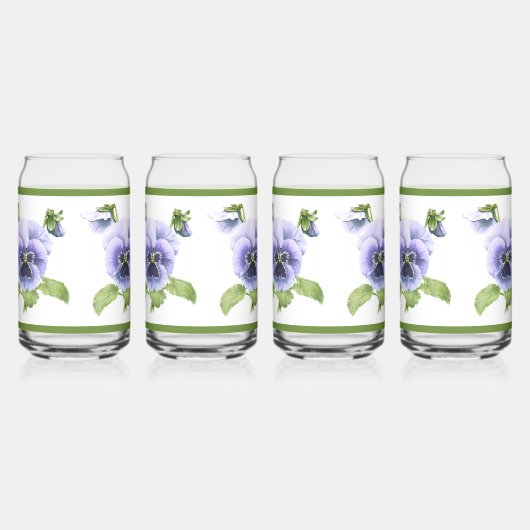 Paarse pansieën - botanische kunst blikvorm glas (Rechts)