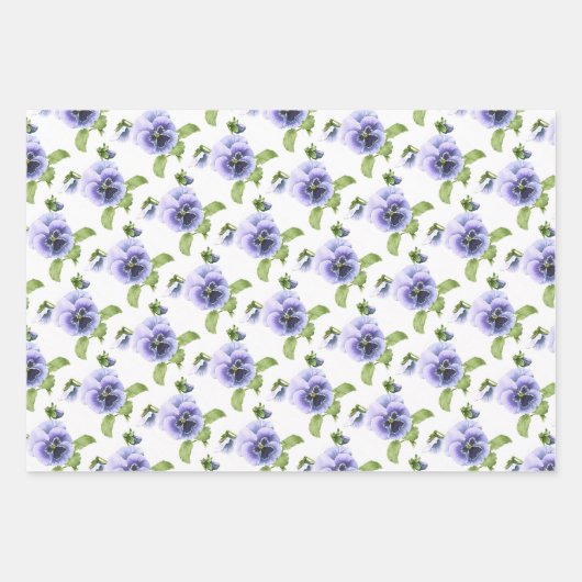 Paarse Pansies Botanische Bloemenkunst Inpakpapier Vel (Voorkant)