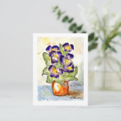 Paarse Pansies Waterverf Briefkaart (Staand voorkant)