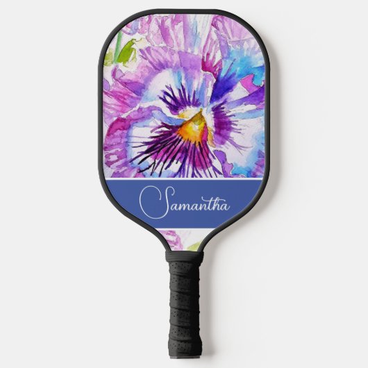 Paarse Pansy Bloem Bloemen Bloemen Vrouwen Naam Lo Pickleball Paddle (Voorkant)