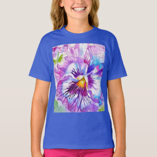 Paarse Pansy Bloem Bloemen Meisjes Waterverf Art T-shirt