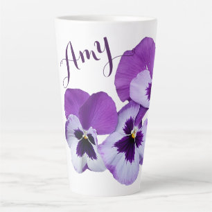 Paarse pansy floral Amy naam aanpasbare boho Latte Mok