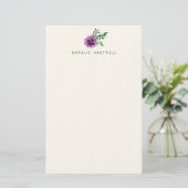 Paarse Pansy Gepersonaliseerde Linnen Stationery Briefpapier (Staand voorkant)