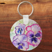 Paarse Pansy Pink Flower Floral Waterverf mam Sleutelhanger (Achterkant)