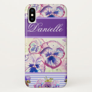 Paarse Pansy Shabby Chic Waterverf Pink Blue iPhone X Hoesje