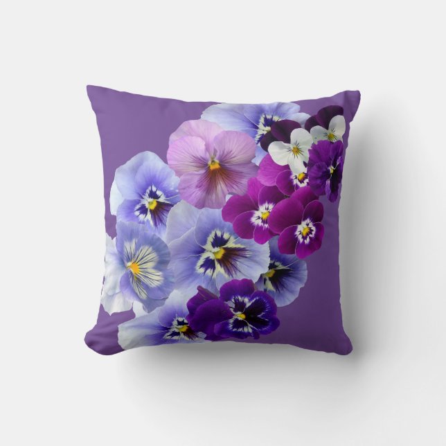 Paarse Pansy Square Floral Pillow Kussen (Voorkant)