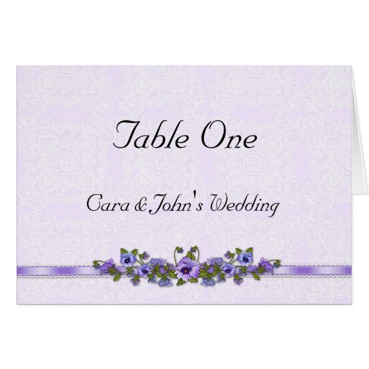 Paarse Pansy Table Seating Card (Voorkant Horizontaal)