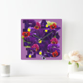 Paarse Pansy Typografie Vierkante Klok (Huis)