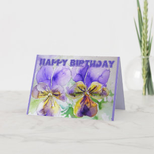 Paarse Pansy Viola Waterverf Birthday Card Kaart