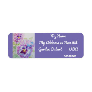 Paarse Pansy Waterverf Return Address Labels
