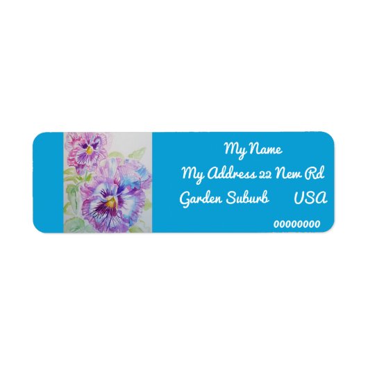 Paarse Pansy Waterverf Return Address Labels (Voorkant)