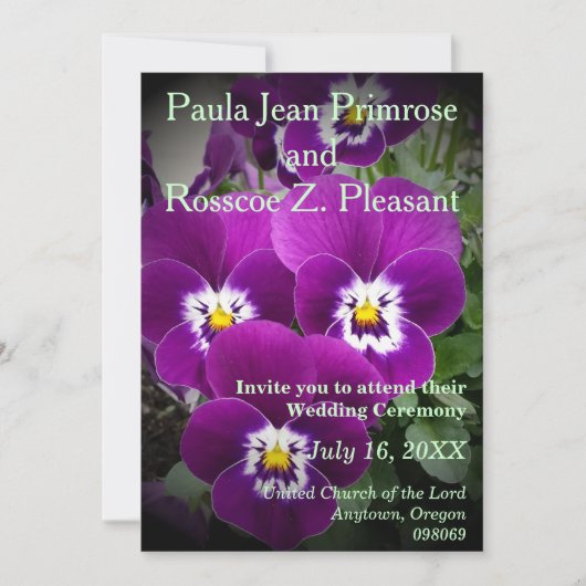 Paarse Pansy Wedding Kaart (Voorkant)