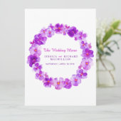 Paarse panty kunst bloemenkrans kunst bruiloft men menu (Staand voorkant)