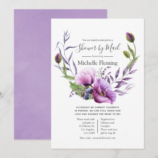 Paarse Papaver Baby- of Bruiloftsfeest per Post Kaart (Voorkant / Achterkant)