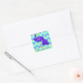 Paarse papaver, gepersonaliseerd groen Chevron Ziz Vierkante Sticker (Envelop)