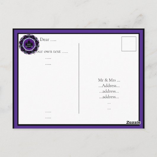 Paarse paraplu & harten.7 briefkaart (Achterkant)