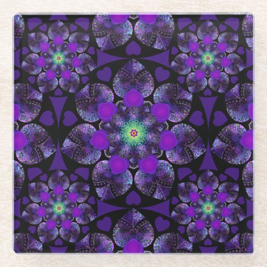 Paarse paraplu & harten .7 glazen onderzetter (Voorkant)