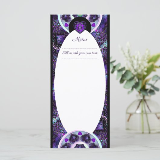 Paarse paraplu & harten .7 menu (Staand voorkant)