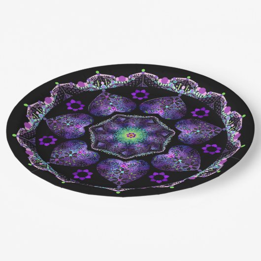 Paarse paraplu & harten .7 papieren bordje (Gekanteld)