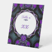 Paarse paraplu & harten .7 reclamebord met voetstuk (Voorkant)