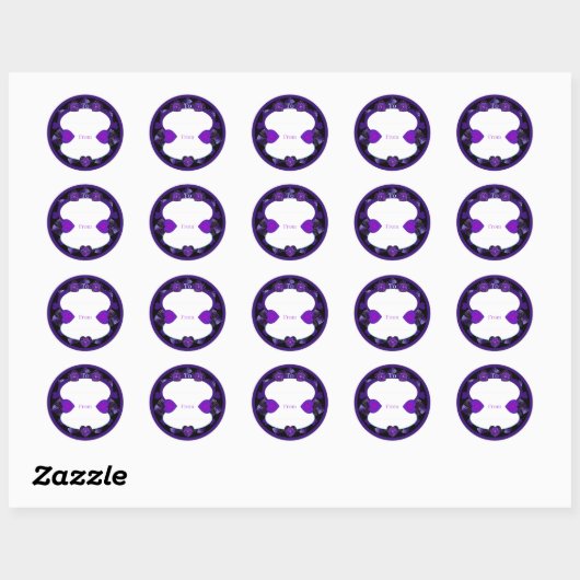 Paarse paraplu & harten .7 ronde sticker (Vel)