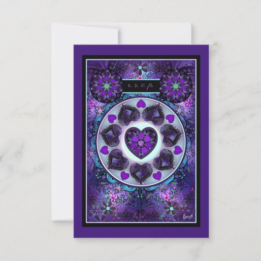 Paarse paraplu & harten .7 RSVP kaartje (Voorkant)