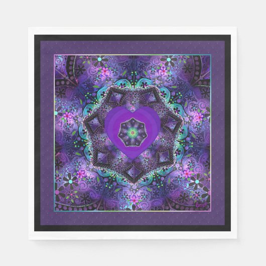 Paarse paraplu & harten .7 servet (Voorkant)