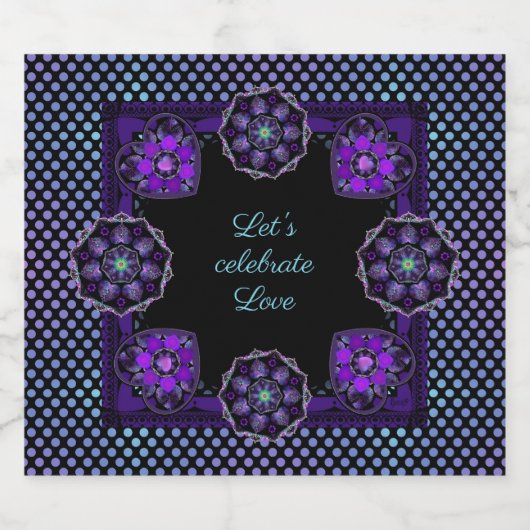 Paarse paraplu & harten .7 sparkling wijnetiket (Enkel label)