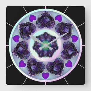 Paarse paraplu & harten .7 vierkante klok