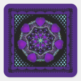 Paarse paraplu & harten .7 vierkante sticker