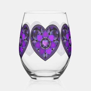 Paarse paraplu & harten .7 wijnglas zonder voet