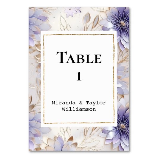 Paarse Parel Goud Bloemen Bruiloft Kaart (Voorkant)