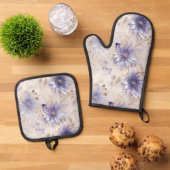 Paarse Parel Goud Bloemen Bruiloft Ovenwant & Pannenlap Set (Top down)