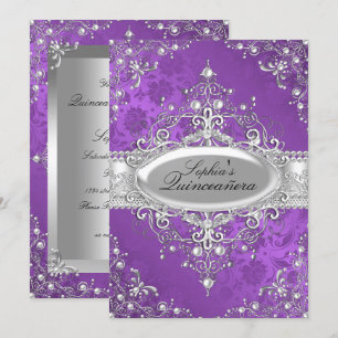 Paarse Parel Vintage Glamour Quinceanera Kaart