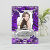 Paarse parelhoen en zijderoute Glamor Quinceanera Kaart (Staand voorkant)