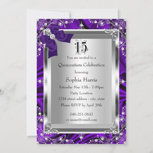 Paarse parelhoen en zijderoute Glamor Quinceanera Kaart (Achterkant)