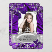 Paarse parelhoen en zijderoute Glamor Quinceanera Kaart (Voorkant / Achterkant)