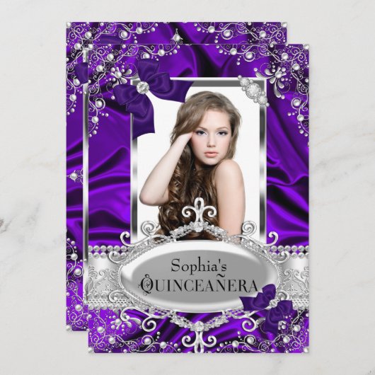 Paarse parelhoen en zijderoute Glamor Quinceanera Kaart (Voorkant / Achterkant)