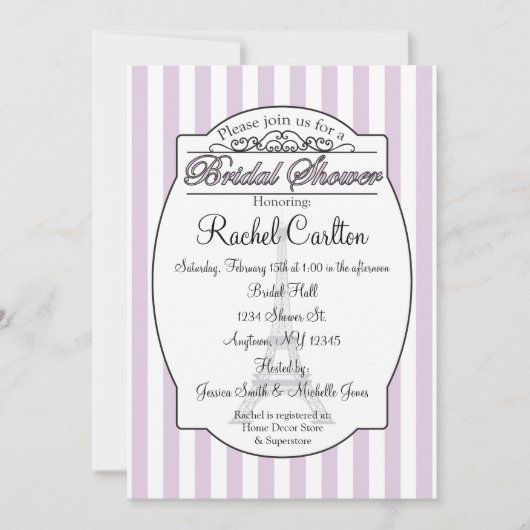 Paarse Paris Bridal Shower Kaart (Voorkant)