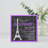 Paarse Paris Sweet 16 Kaart (Staand voorkant)