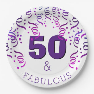 Paarse partij 50 Fantastisch Happy 50th Birthday Papieren Bordje