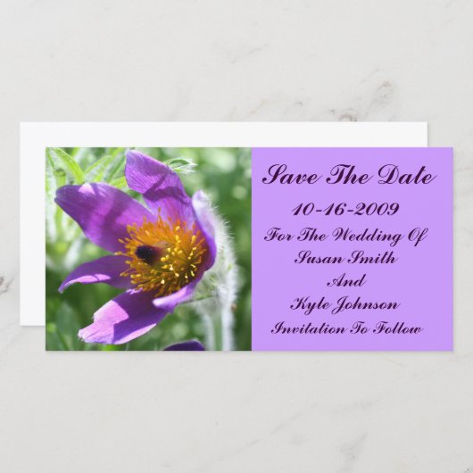 Paarse Pasque Flower Wedding Bewaar de datum Save The Date (Voorkant / Achterkant)