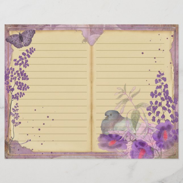  Paarse Passion Floral Journal Pagina (Voorkant)