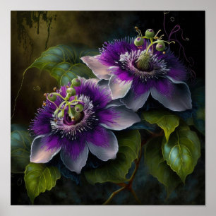 Paarse Passion Flower Art Print Poster