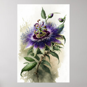 Paarse Passion Flower Art Print Poster